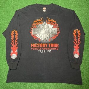 Harley Davidson Flame Long Sleeve Graphic Vintage Y2K Black XXL T Shirt 25x32